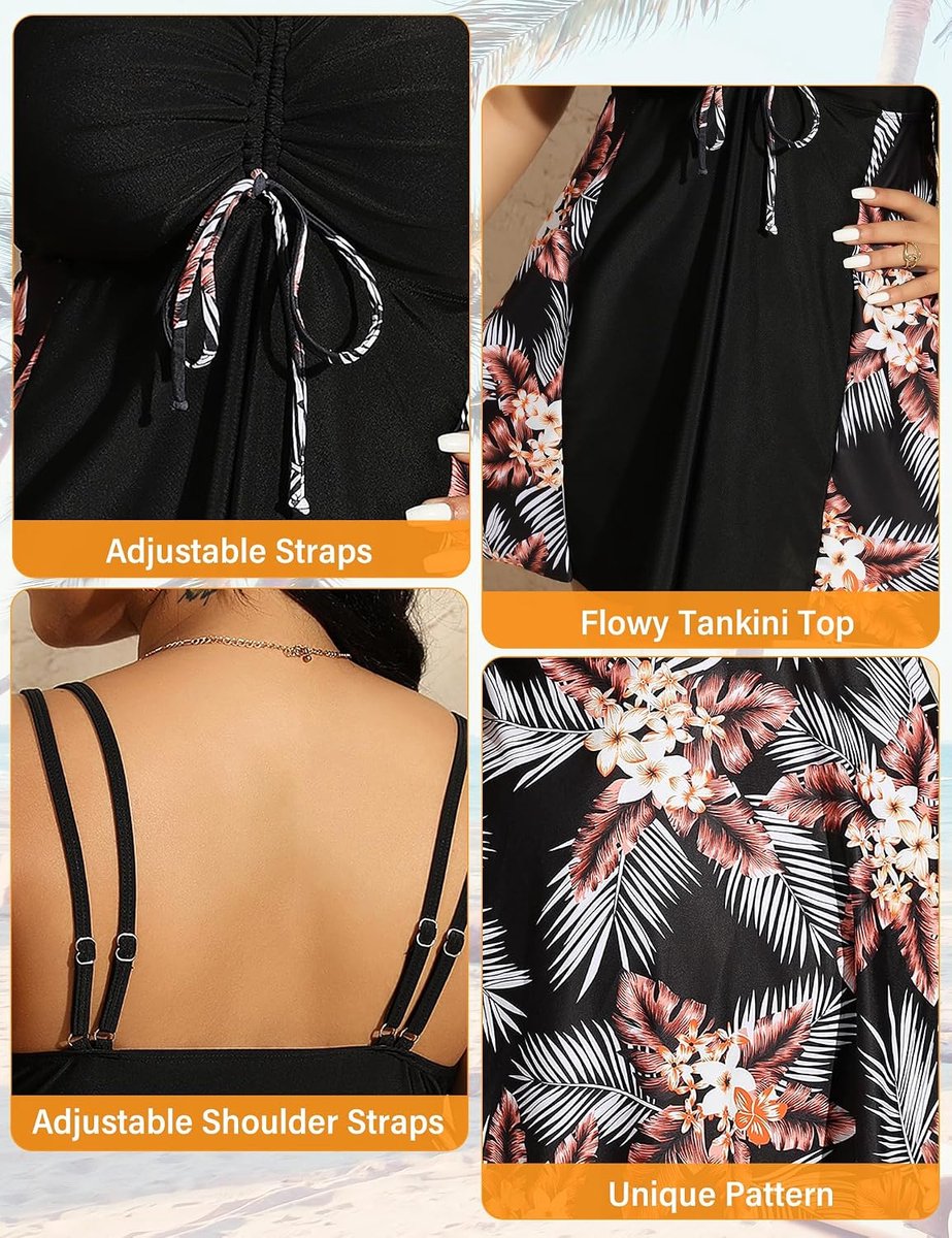 Plus Badpak Dames Tankini Set Dames Tweedelig Sexy V-hals Trekkoord Push Up Gewatteerde BH Badpak Bloemen Tankini Badmode Plus Size