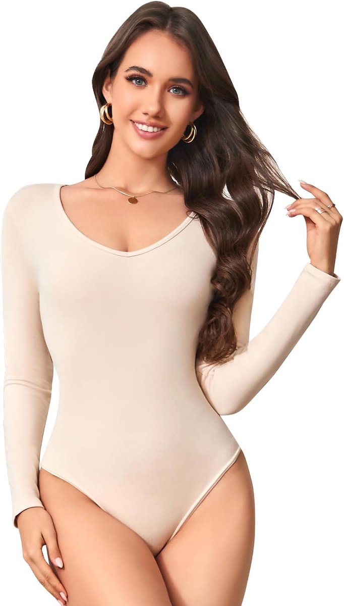 Body Dames Lange Mouwen V-hals Elegante Bodysuit Tops Sexy met Kliksluiting Geschikt voor Werk en Dagelijkse Vrijetijd