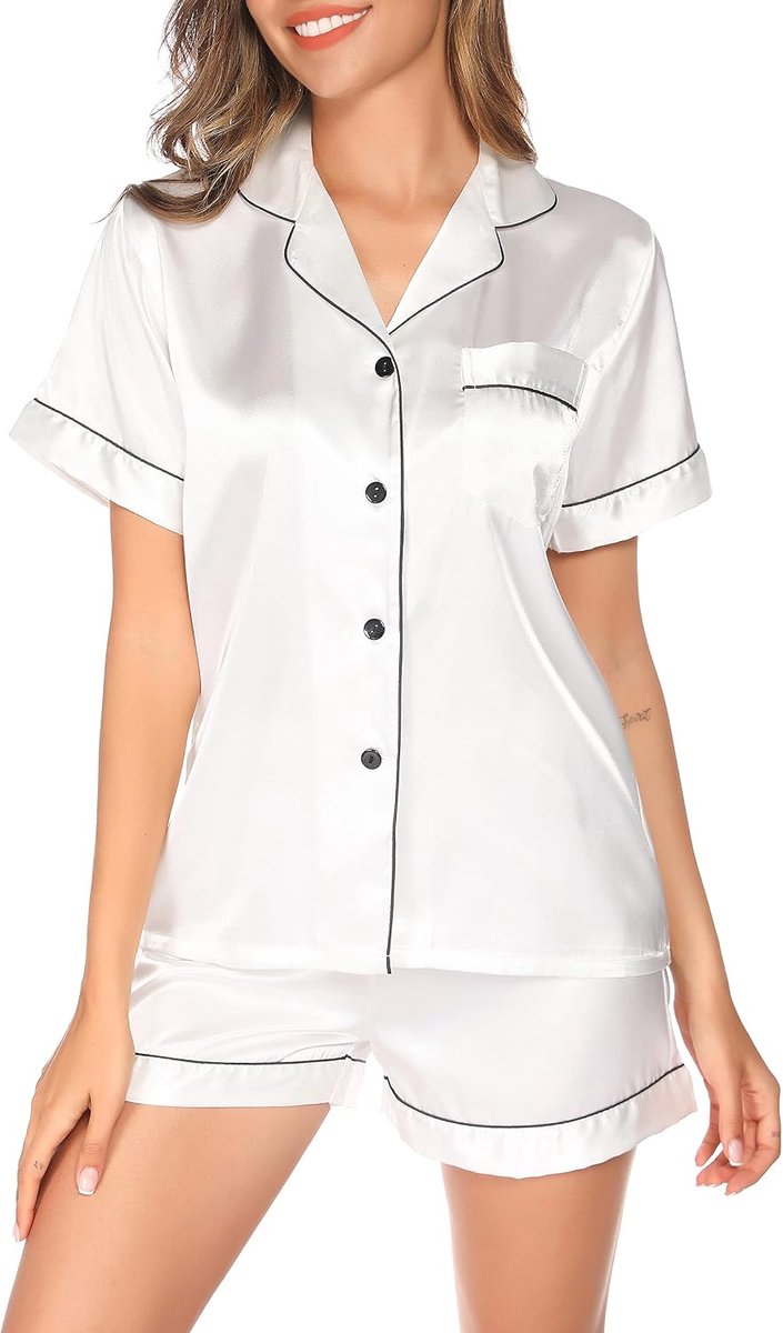 Pyjama's voor Dames Modaal Pjs Sets Geplooid Zacht Loungeset Korte Mouw Shirt en Korte Broek voor Lounge Slaapkleding