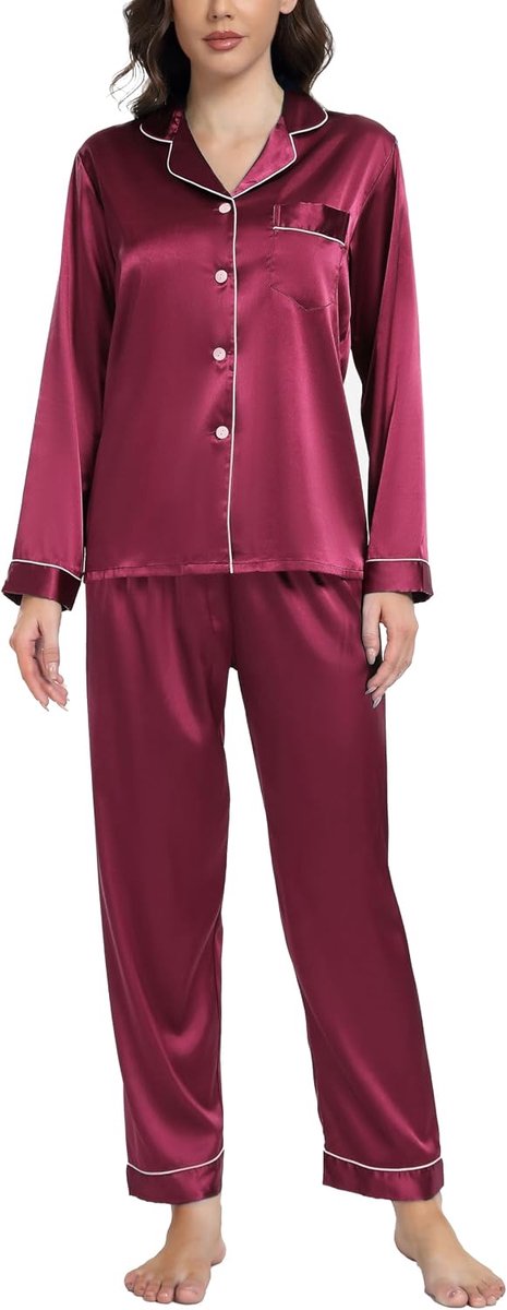 Zijden pyjama voor vrouwen satijnen pyjama set button down dames pyjama tweedelige zijden pyjama voor vrouwen sets met zakken