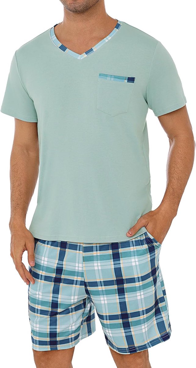 Pyjama voor heren, zomer, pyjamaset, korte mouwen, comfortabel, zacht, S-4XL