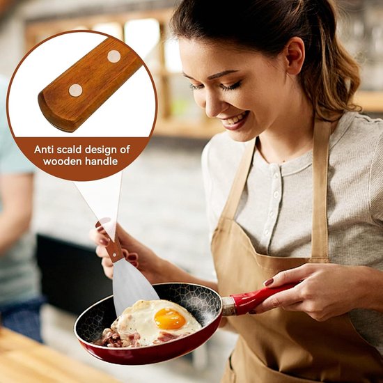 Spatel,Steak Spatel Rvs Brede Platte Non-stick Vis Ei Grill Schraper Met Houten Handvat Voor Thuis Keuken BBQ Grill — afbeelding 4