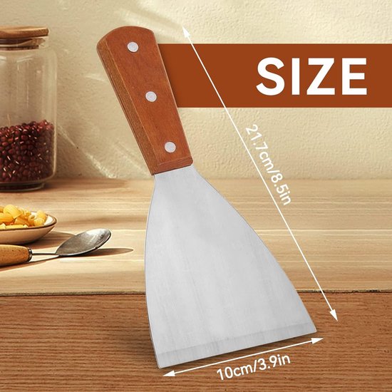 Spatel,Steak Spatel Rvs Brede Platte Non-stick Vis Ei Grill Schraper Met Houten Handvat Voor Thuis Keuken BBQ Grill — afbeelding 2