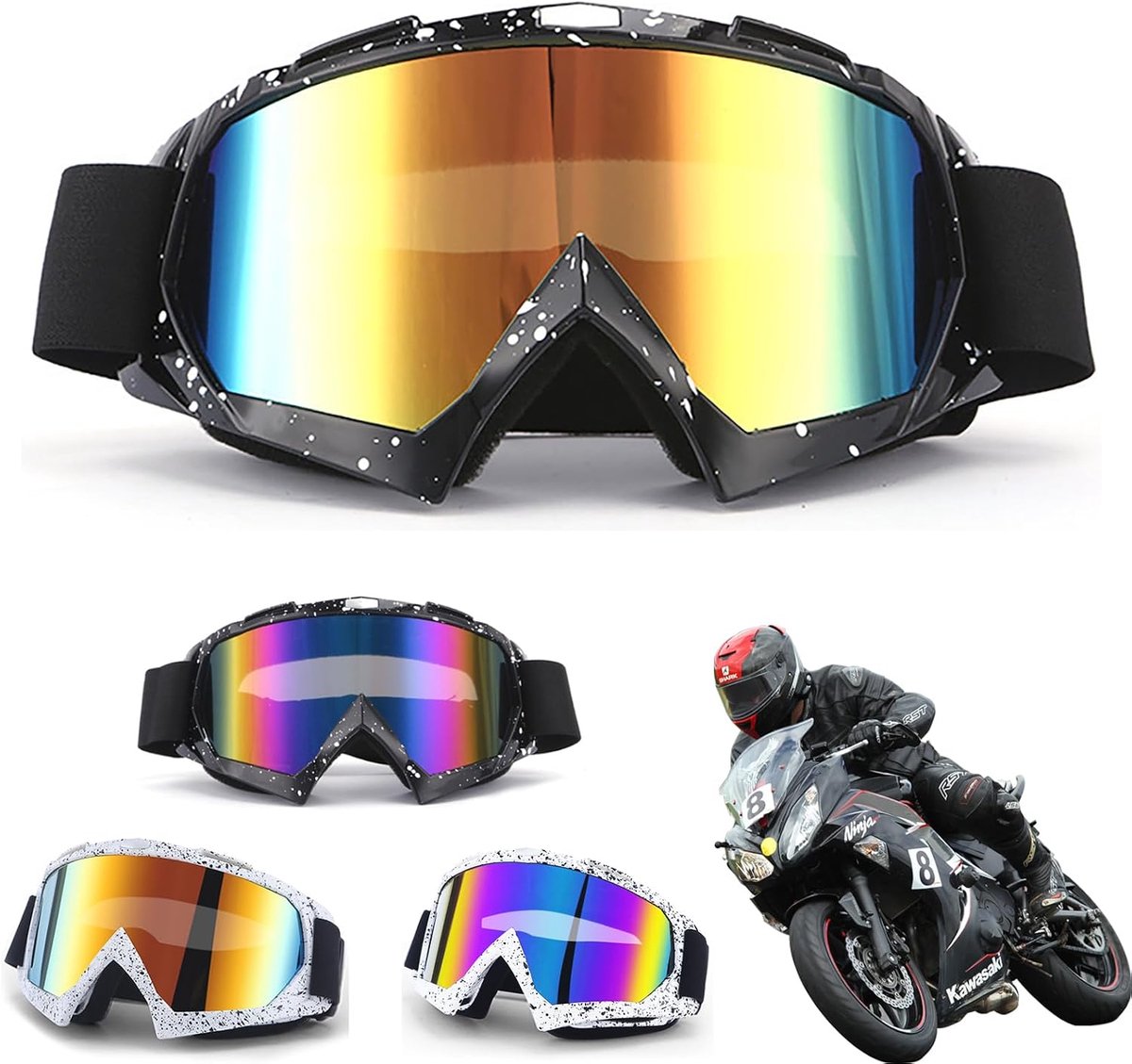 Motorcrossbril, skibril, motorbril, skibril, crossbril met schuimvulling, voor zowel dames als heren, geschikt voor outdoorsporten