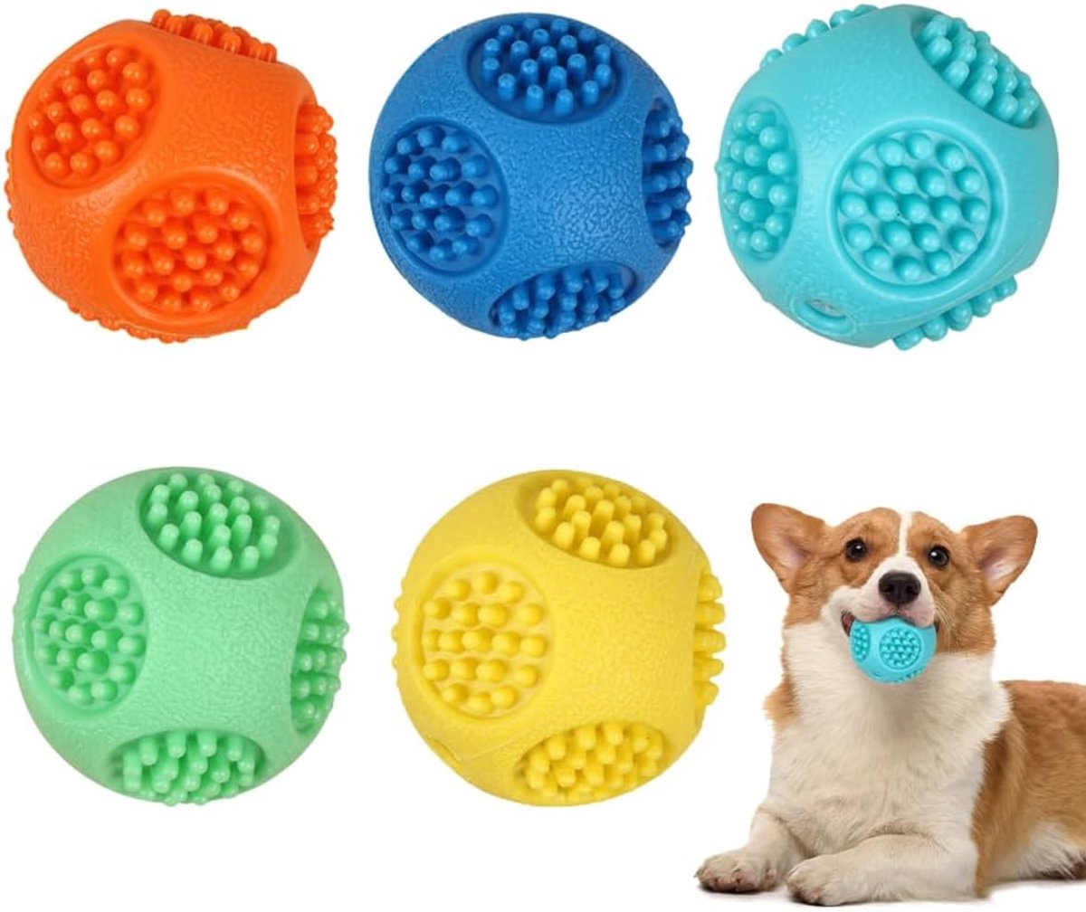 Ballen, 5 stuks TPR-hondenspeelgoedbal voor agressieve kauwers, interactief kauwspeelgoed voor grote en middelgrote honden, voor het reinigen van tanden