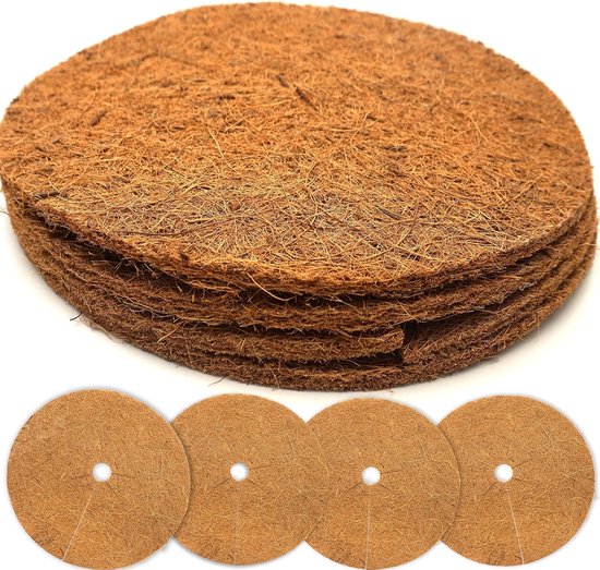 Verdikte kokosmatten, 40 cm diameter, voor planten, bescherming tegen vocht, vorst, winter, kokos-mulchschijf voor potplanten, bloempot, 4 stuks