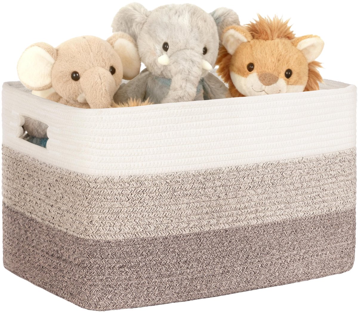 45L Opbergmand van Katoenen Koord - Gevlochten Wasmand met Handgrepen - Decoratieve Opbergmand voor Speelgoed, Dekens, Kleding & Wasgoed - Textiele Mand voor Kinderkamer, Slaapkamer & Woonkamer - Bruine Verloopkleur