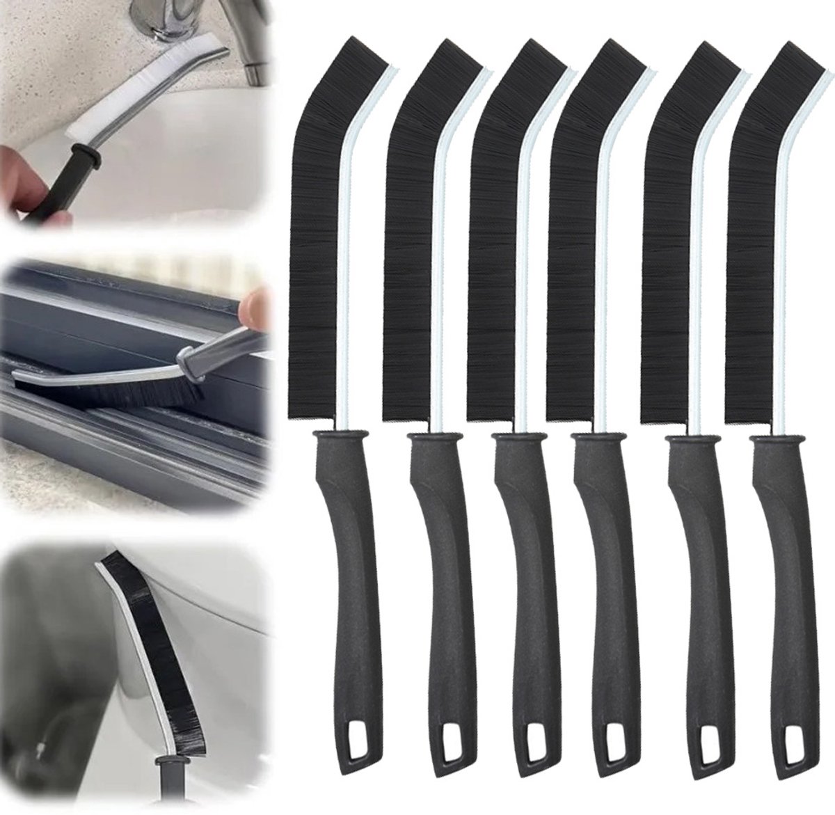 Set van 6 reinigingsborstels voor kieren – kleine borstels met harde haren voor voegen, toiletten en douchetegels – smalle reinigingstools voor huishoudelijk gebruik (badkamer en keuken)
