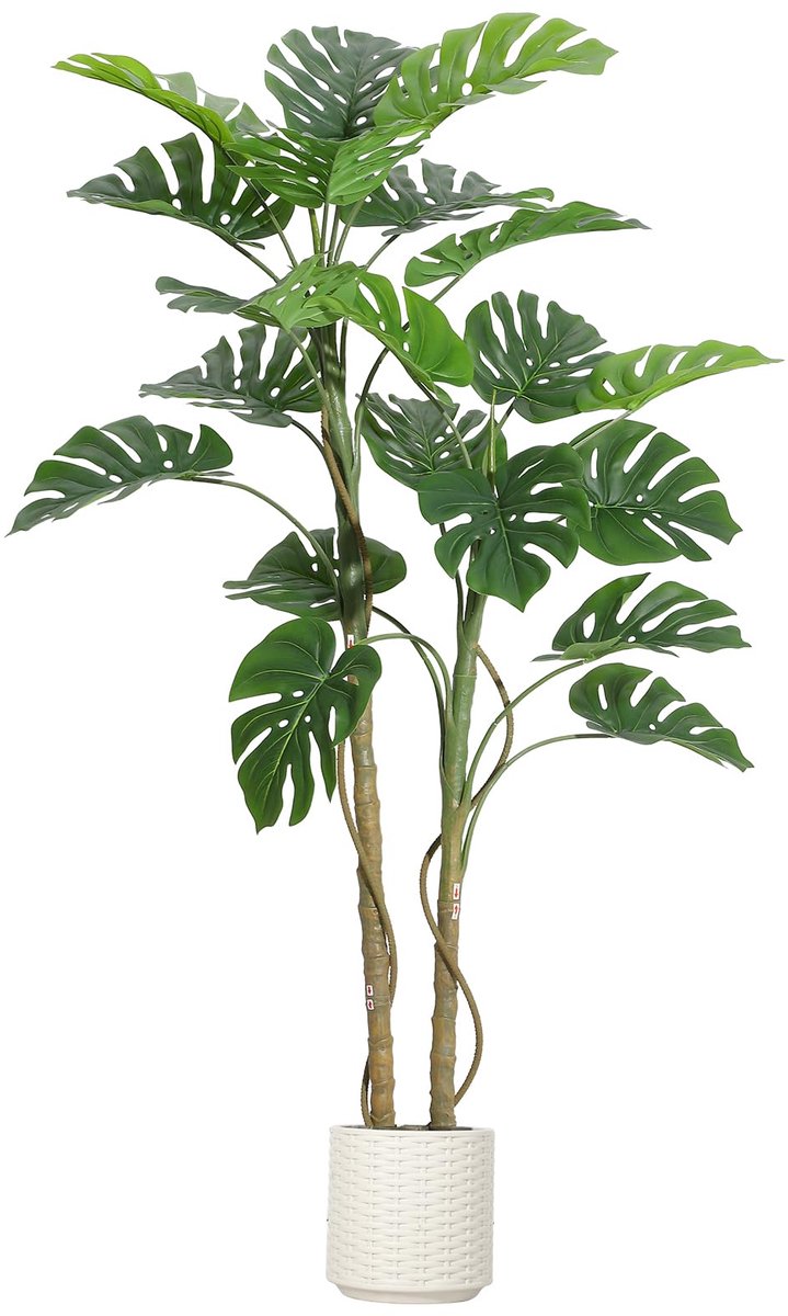 150cm Realistische kunst-Monstera Deliciosa – grote exotische kunstplant met Real-Touch bladeren, stevige keramische pot, onderhoudsvrij voor binnen decoratie, woonkamer, kantoor of huiswarmingscadeau