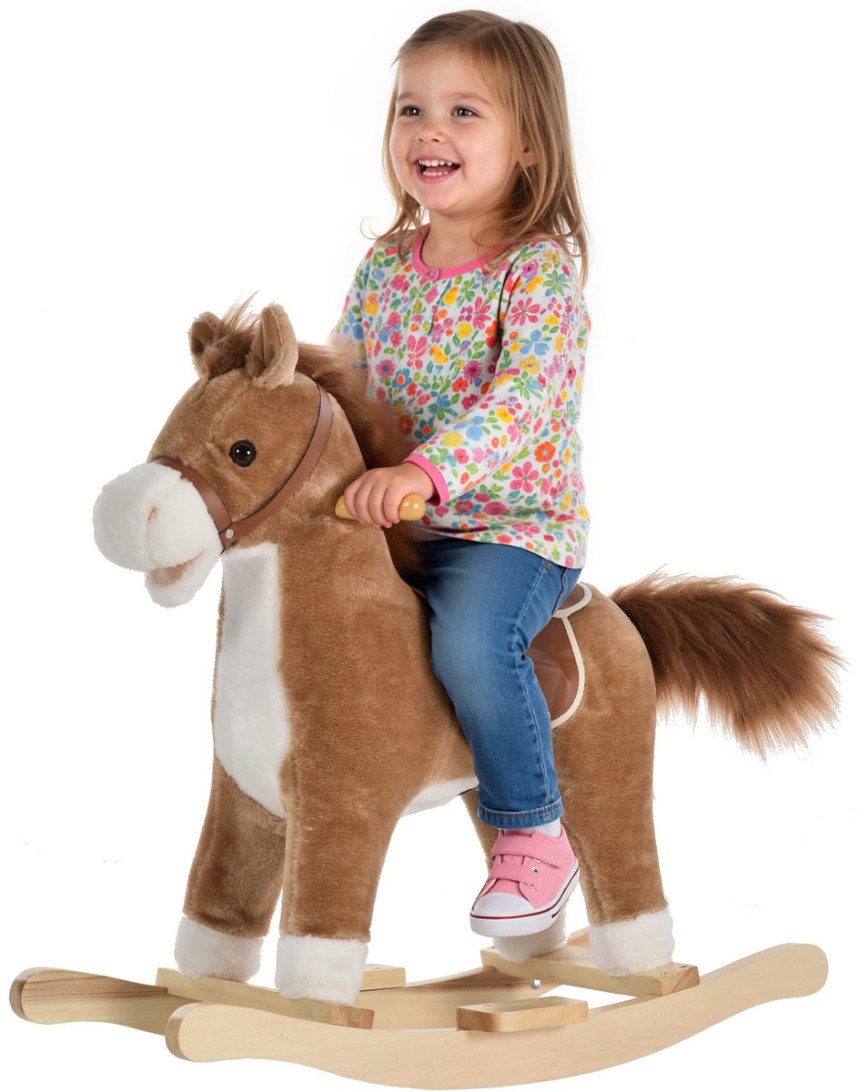 HOMCOM Kinderschommelpaard - Metaal - 85x28x60cm - Bruin