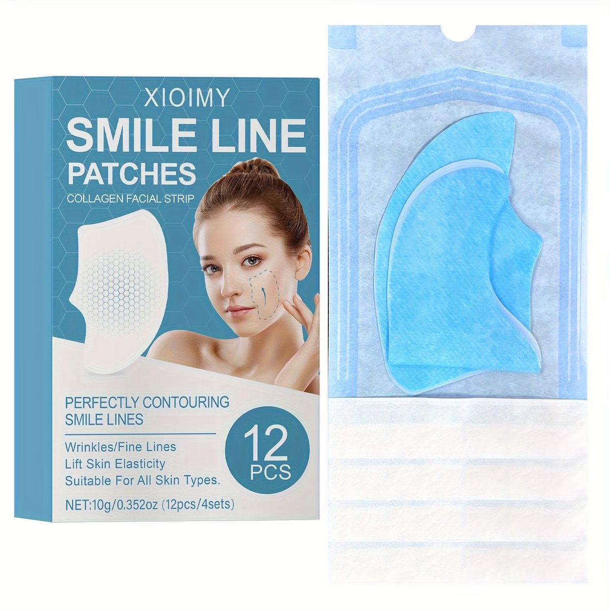 12 Stuks Gezichtsmasker voor Lachlijnen & Wangen – Collageen Gezichtsmasker – Intensieve Hydratatie & Gladde Huid – Oplosbaar Masker