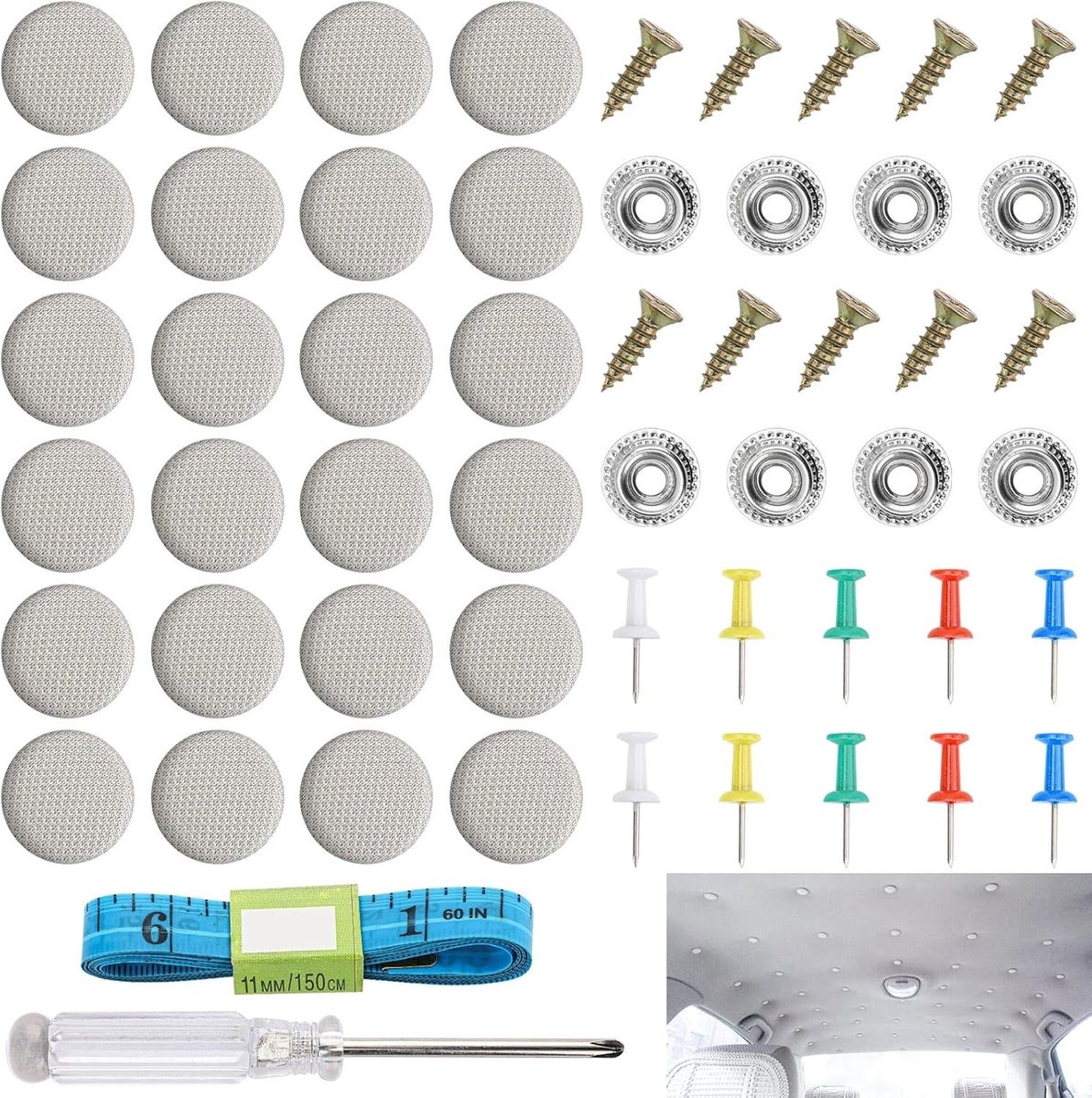 Dakhemel reparatieset - Auto hemel knoppen - Auto interieur repareren - Universeel toepasbaar - 60 stuks - Grijs