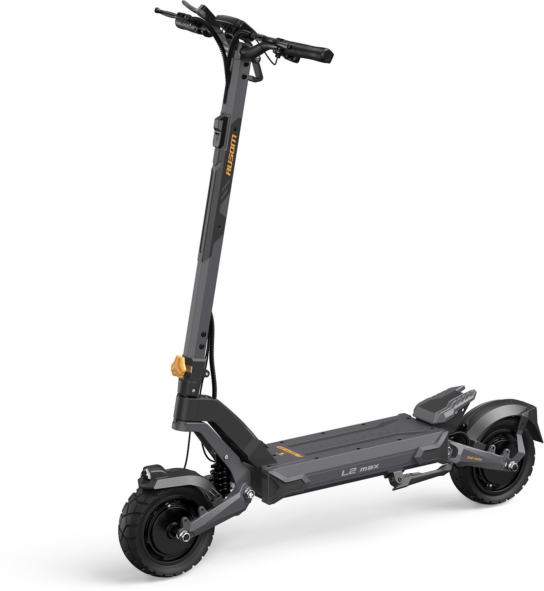 Ausom-L2-Max-Dual-Motor Elektrische Step‑Donkergrijs‑48V‑20,8Ah‑90km‑Actieradius‑2×1000W‑Motor‑IP54‑Off‑Road Step met NFC‑vergrendeling en Scharnierarmvering