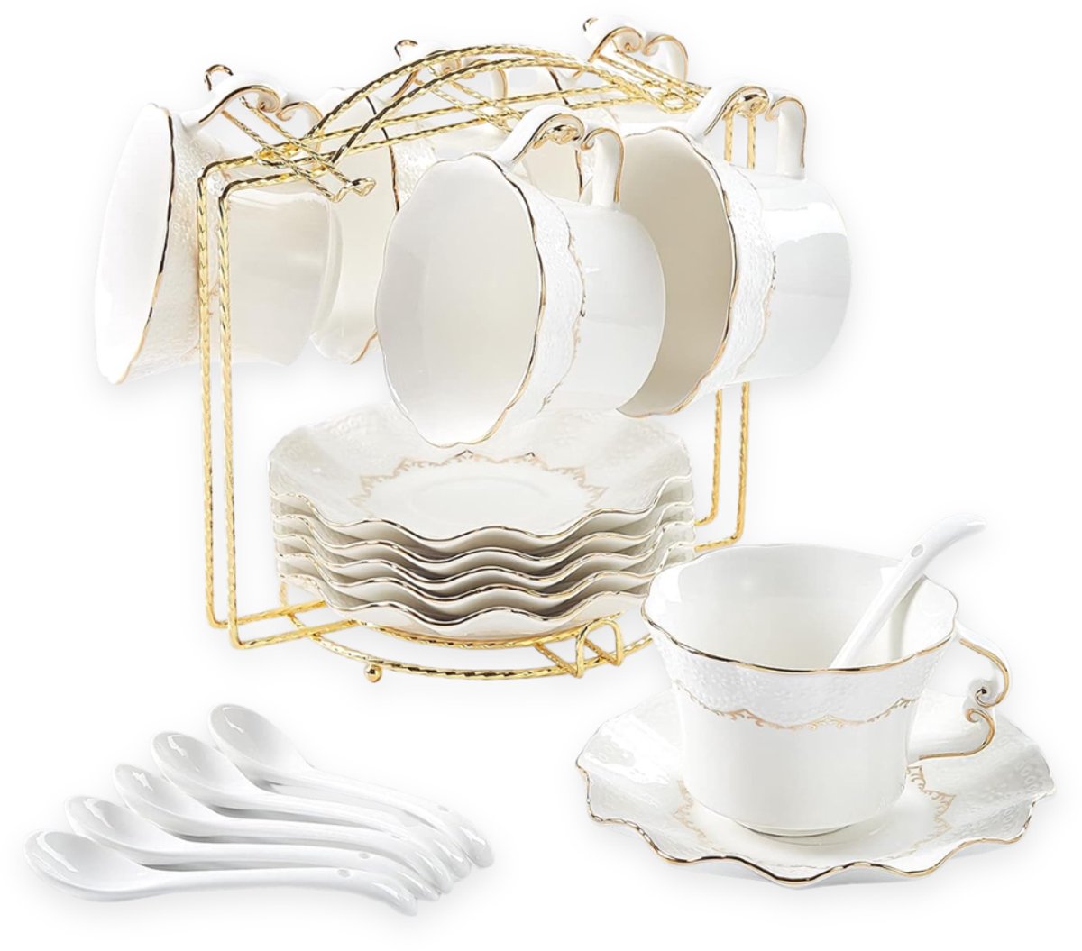 ZRNS® Turkse Koffiekopjes en Schotels - Espresso - Theekopjes - Koffie Kopjes - Luxe Wit
