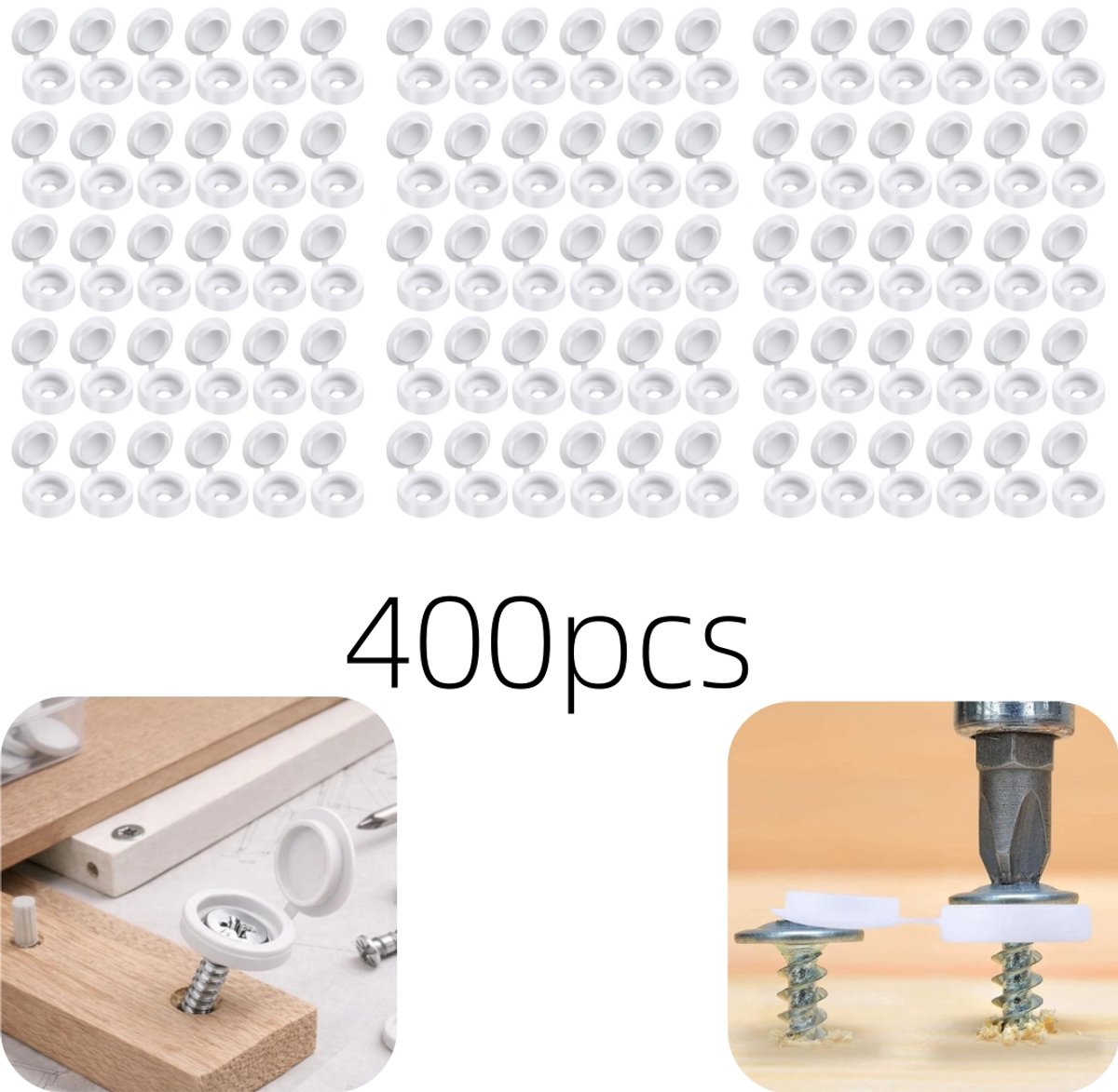 400 stuks beschermkap - schroefbeschermkap - schroefmoer - klapdeksel schroefmoer - gemakkelijk te gebruiken - lichtgewicht - herbruikbaar - huishoudaccessoires - geschikt voor schroeven, binnen, buiten (wit, 3,5*1,2 cm)