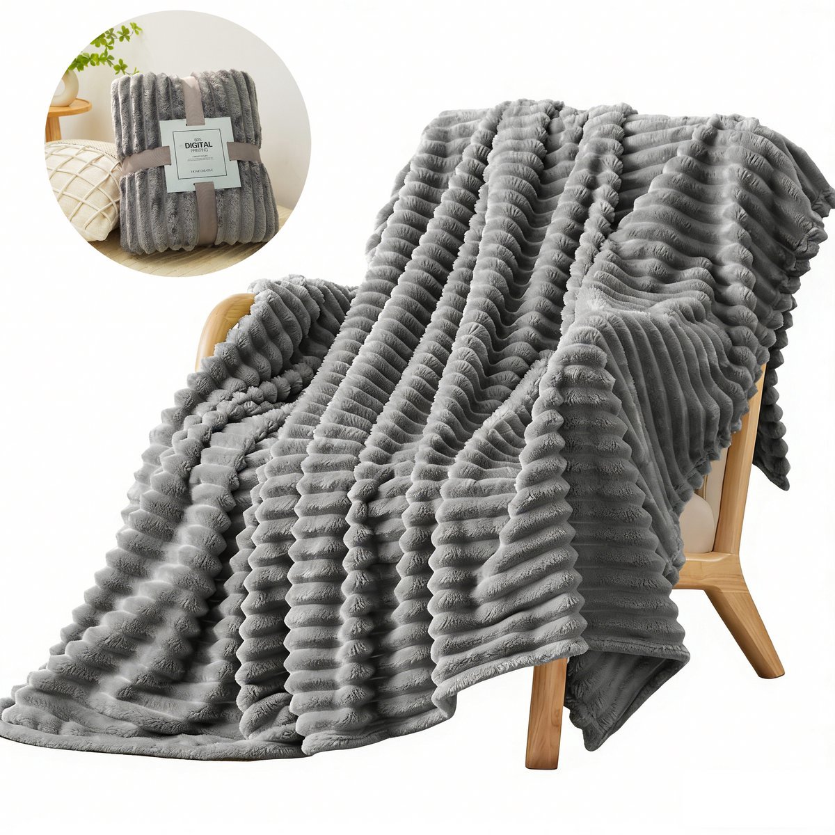 Casalora Flannel Fleece Deken 150x200 cm – Zachte, Warme en Pluizige Plaid Flannel Fleece – Grijs – Superzacht, extra dik en donzig – Perfecte Woon - en Slaapdeken