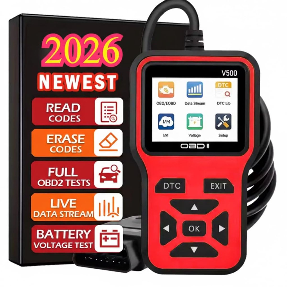 OBD2-scanner - Diagnostisch hulpmiddel - Foutcodelezer - Realtime datastreaming - DTC-opzoekfunctie - I/M-gereedheidsdetectie - Zuurstofsensortest - EVAP-systeemtest - Voertuiginformatieweergave