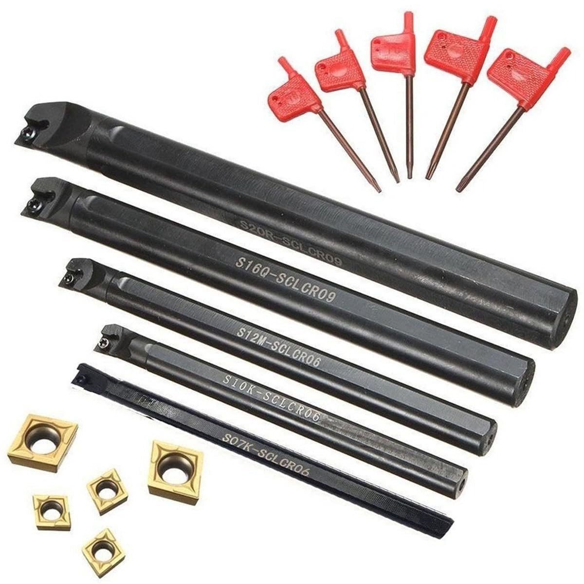 SolidKeus - 5PCS Bore Bars en Carbide Inserts Set voor Draaigereedschap
