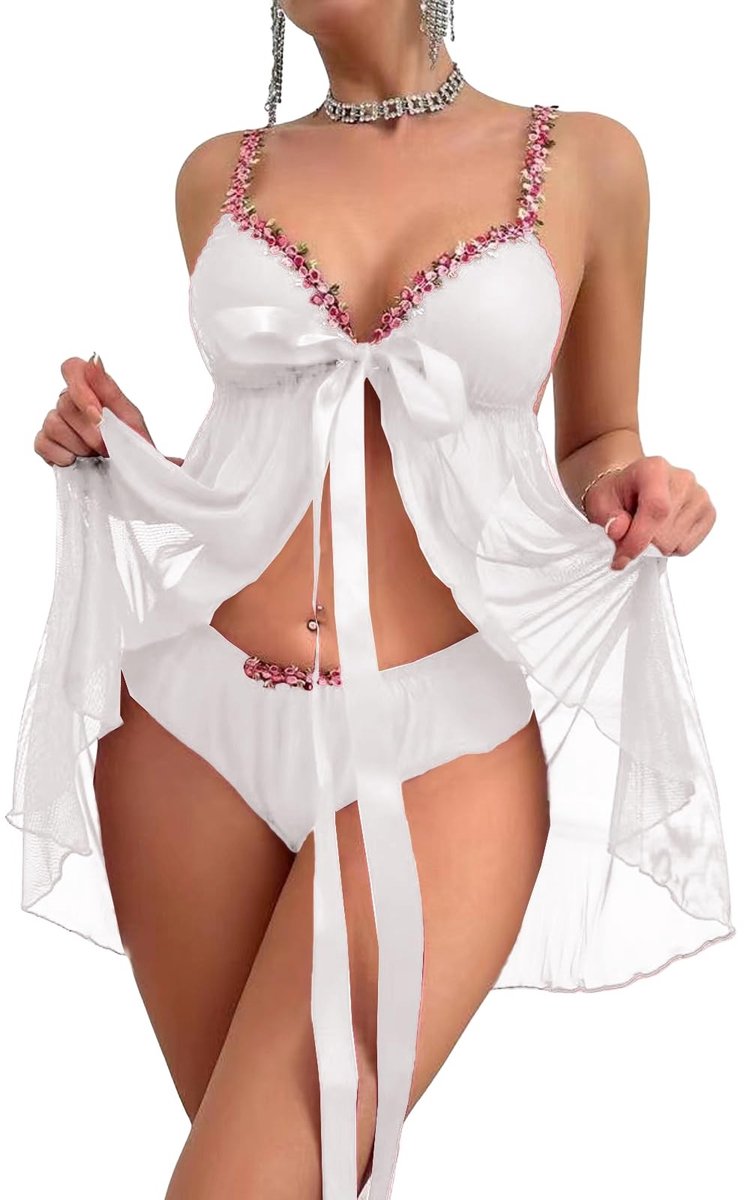 SolidKeus - Sexy Lingerie Set met Tulle en Bloemmotief