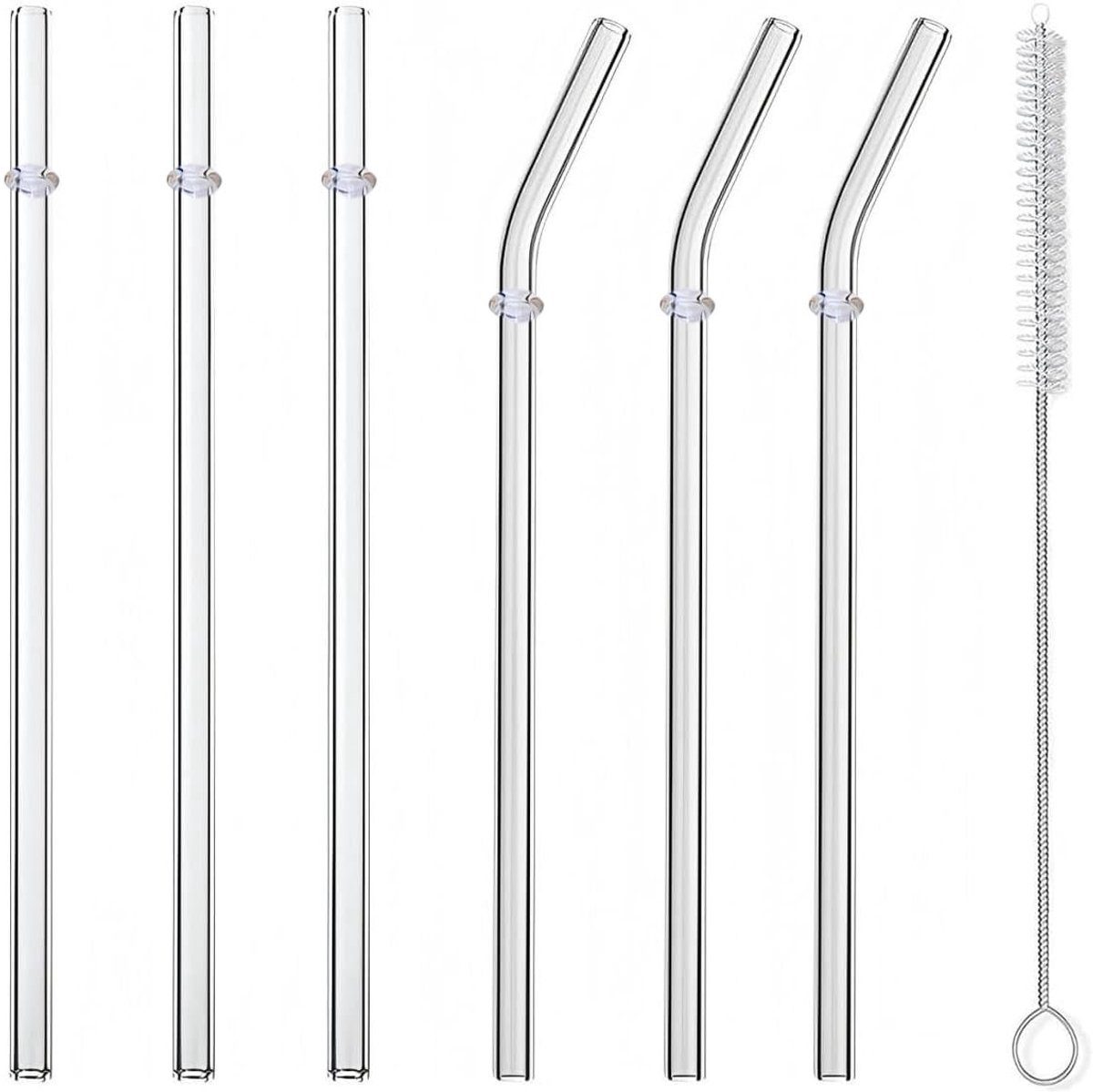 SolidKeus - Herbruikbare Borosilicaatglazen Rietjes 6 Stuks met Reinigingsborstel voor Warme en Koude Dranken