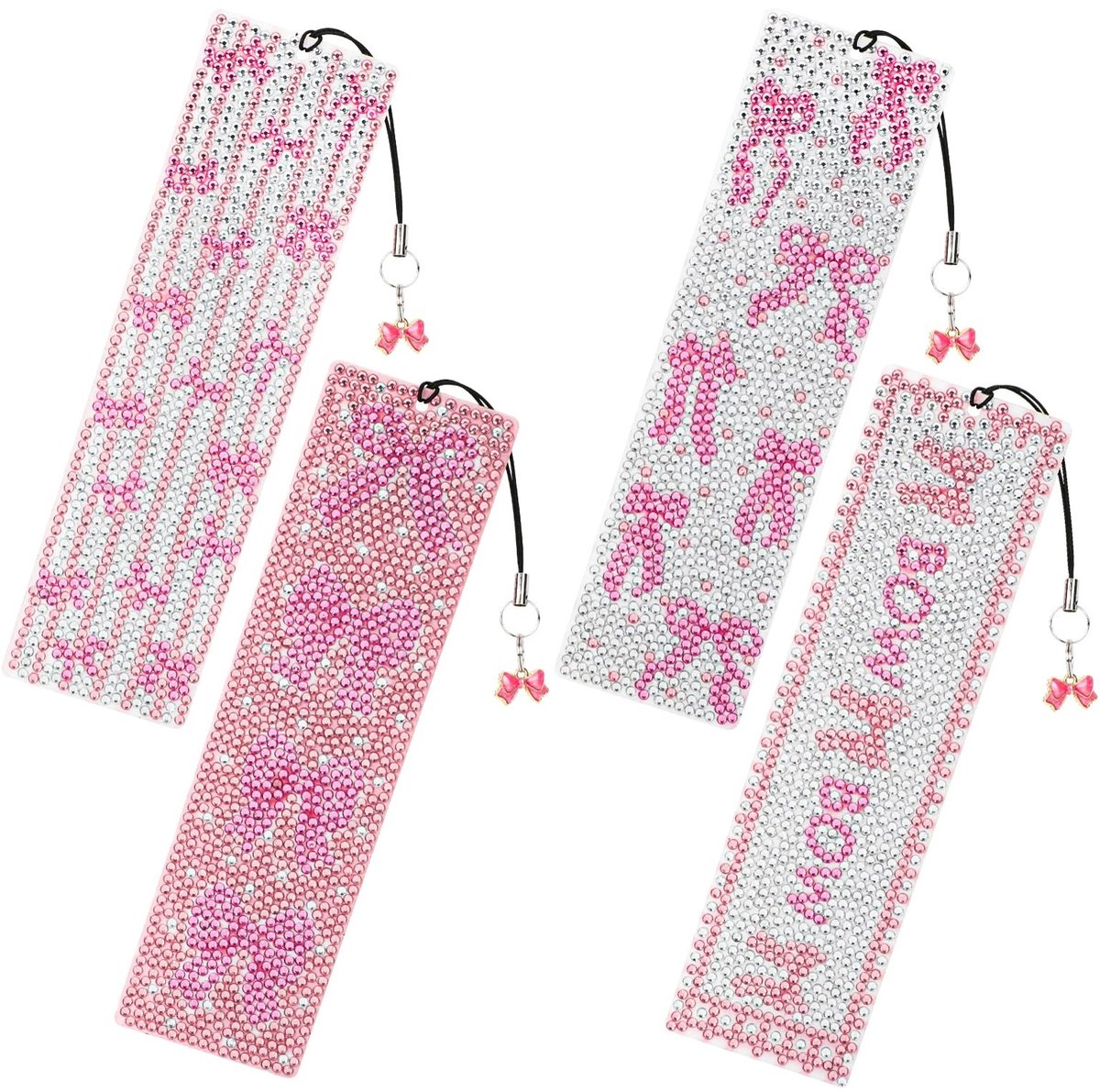 SolidKeus - Set van 4 Roze Diamant Kunst Bookmark met Tassel