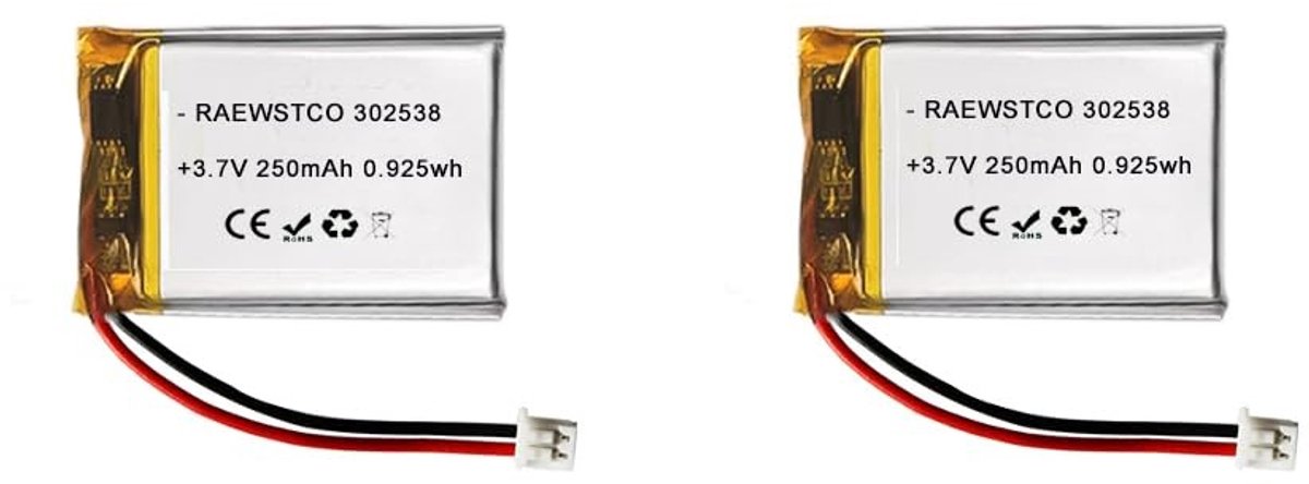 SolidKeus - 2 Stuks Lithiumbatterij 3,7 V 250 mAh voor Smart Wearables en LED Verlichting