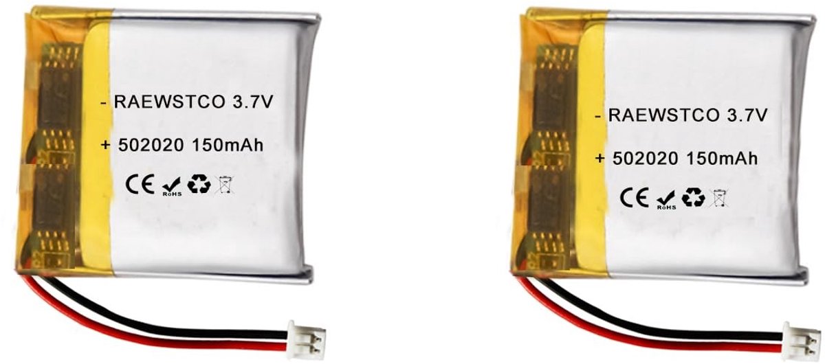 SolidKeus - 2 Stuks 3.7V 150 mAh Lithium Batterij voor Draadloze Apparaten