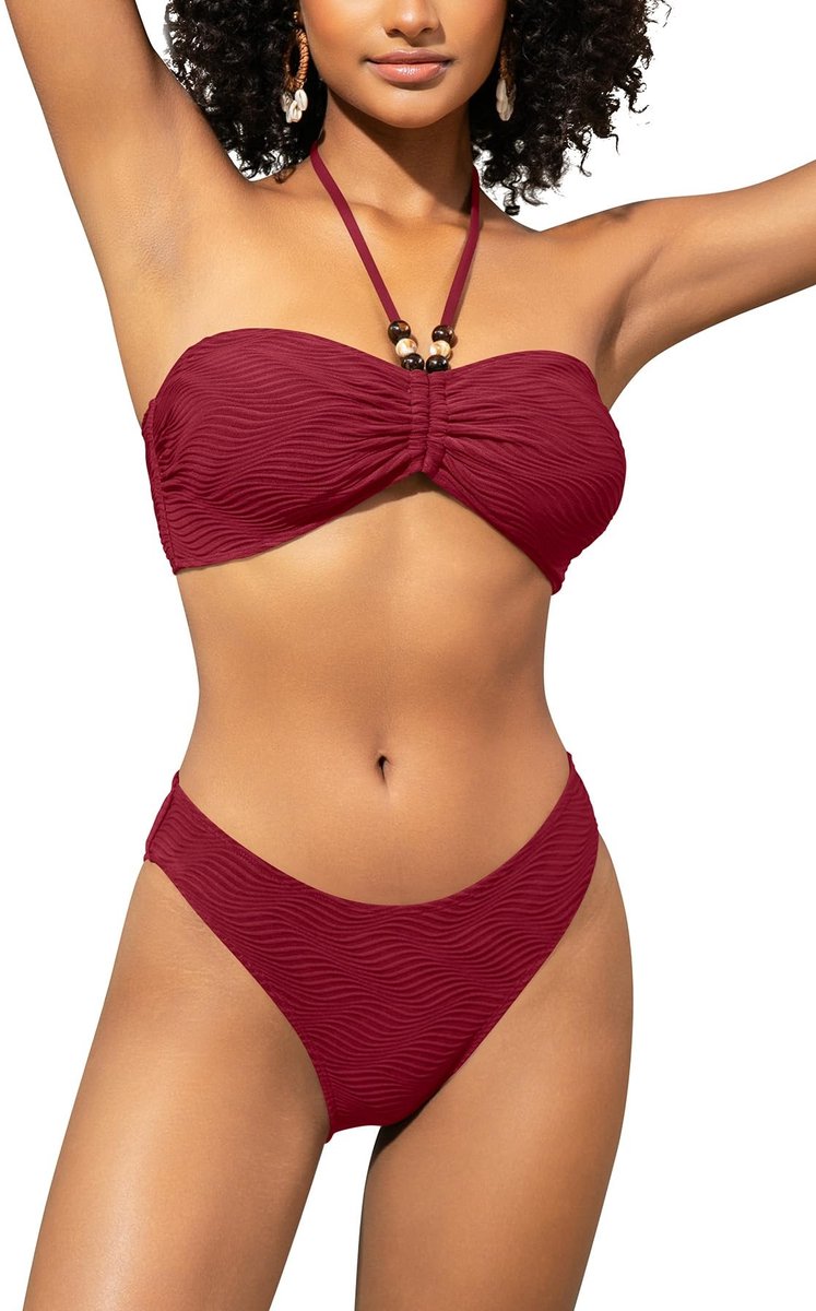 SolidKeus - Dames Bandeau Bikini met Parels en String Bottom