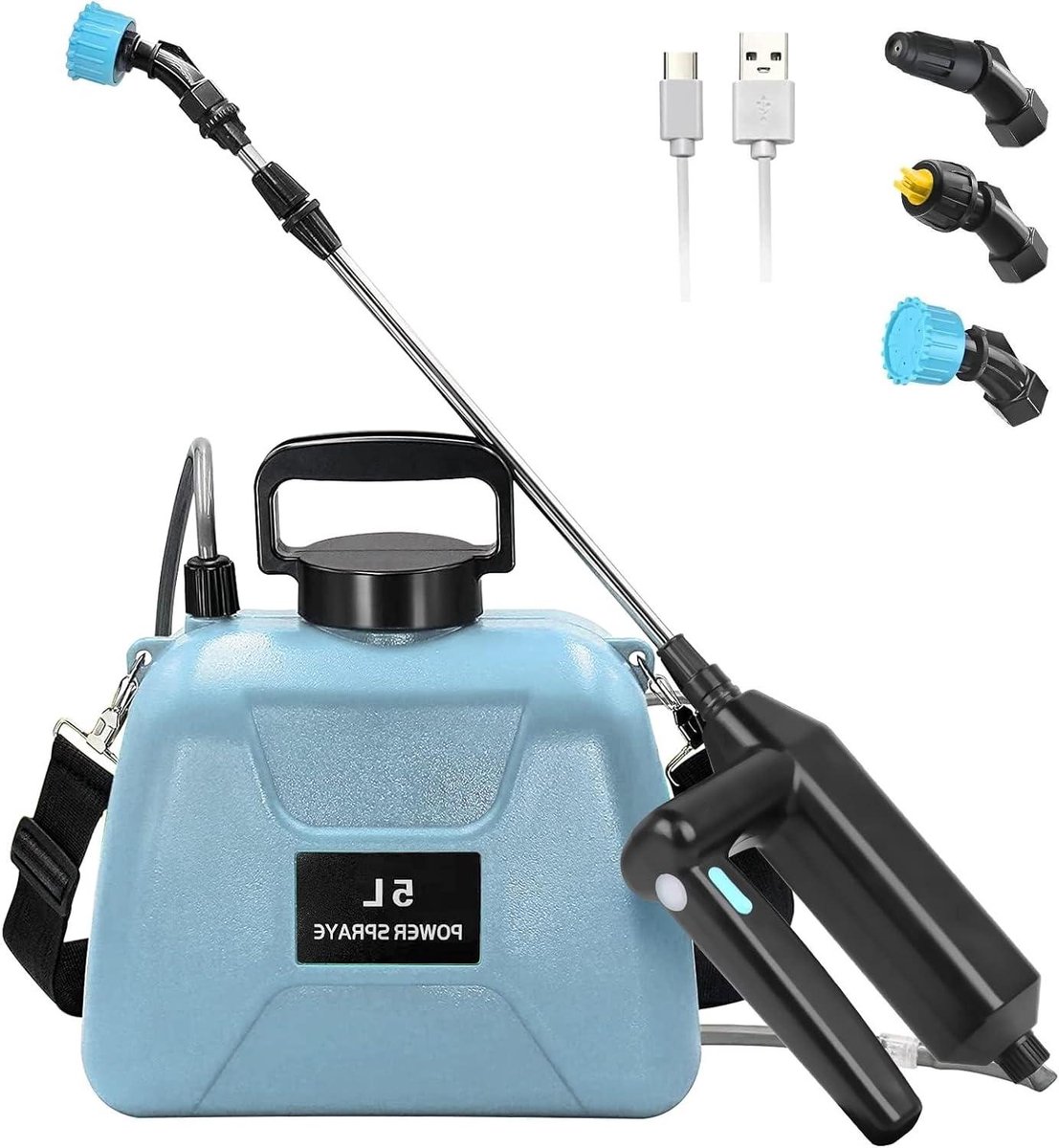 Accu drukspuit - Tuinsproeier - Planten water geven - USB-oplaadbare batterij - 5 liter tank - Grijs