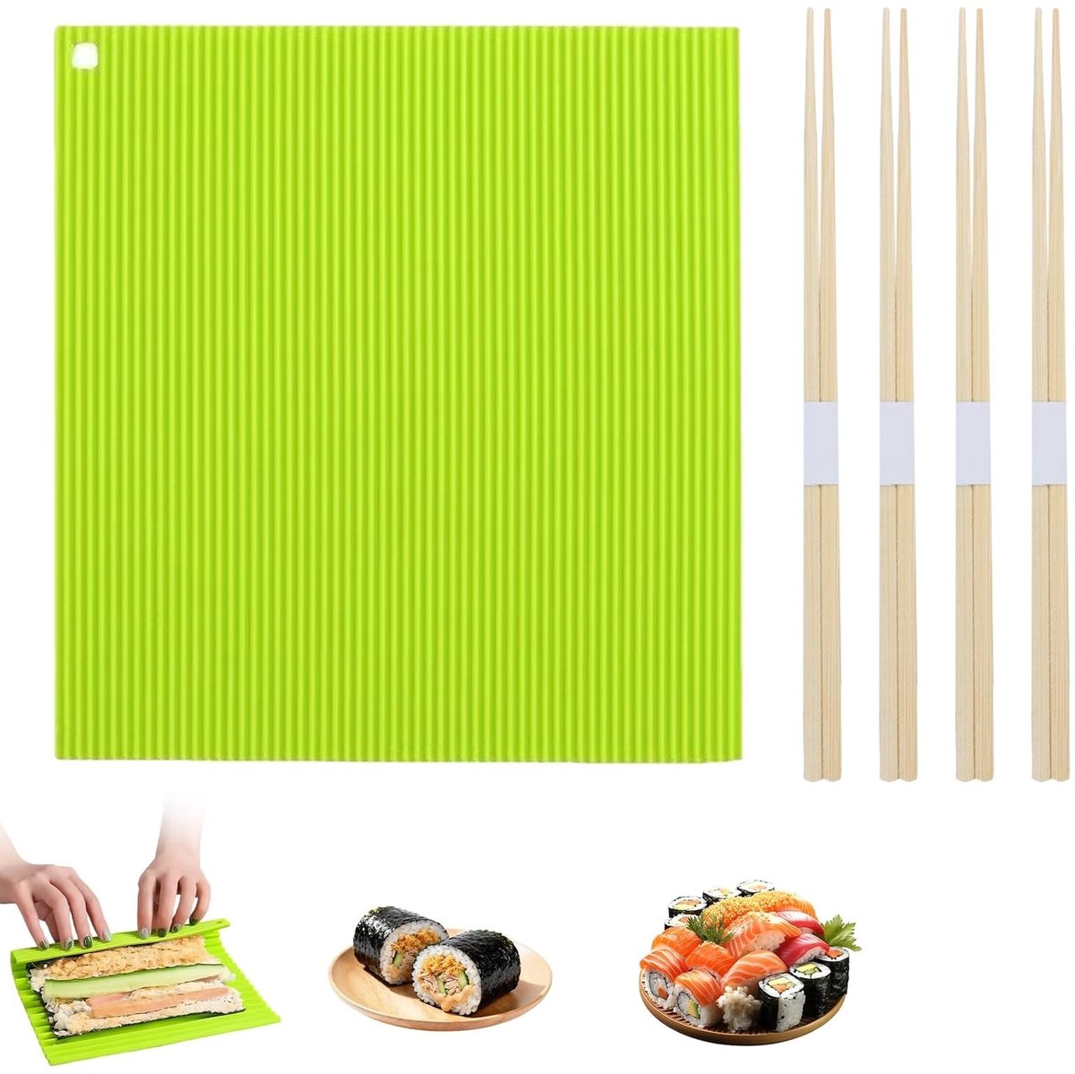 SolidKeus - Herbruikbare Siliconen Sushimat met Stokjes, Set van 5