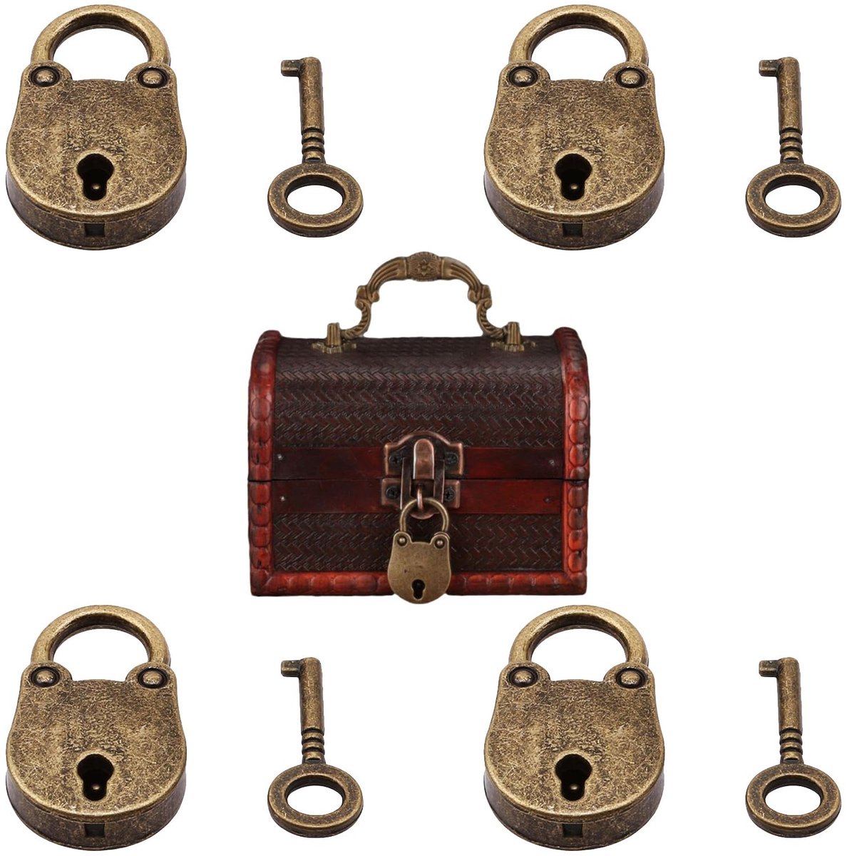 SolidKeus - Set van 4 Vintage Mini Hangsloten voor Decoratie