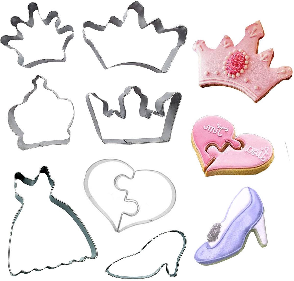 SolidKeus - Set van 7 Prinsessen Kroon Koekjesvormen voor Taartdecoratie
