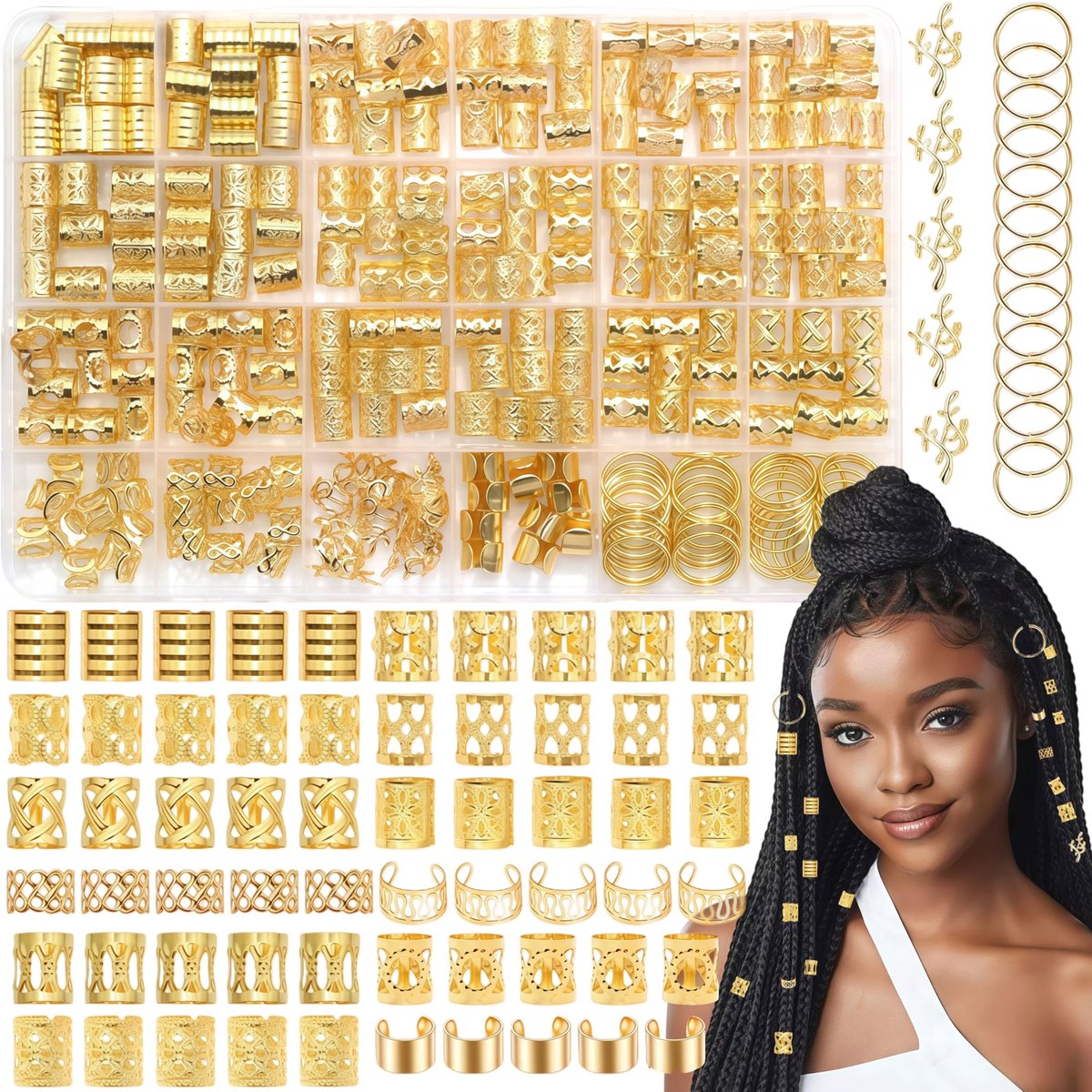 SolidKeus - 280 Stuks Gouden Haaraccessoires voor Dreadlocks en Vlechten