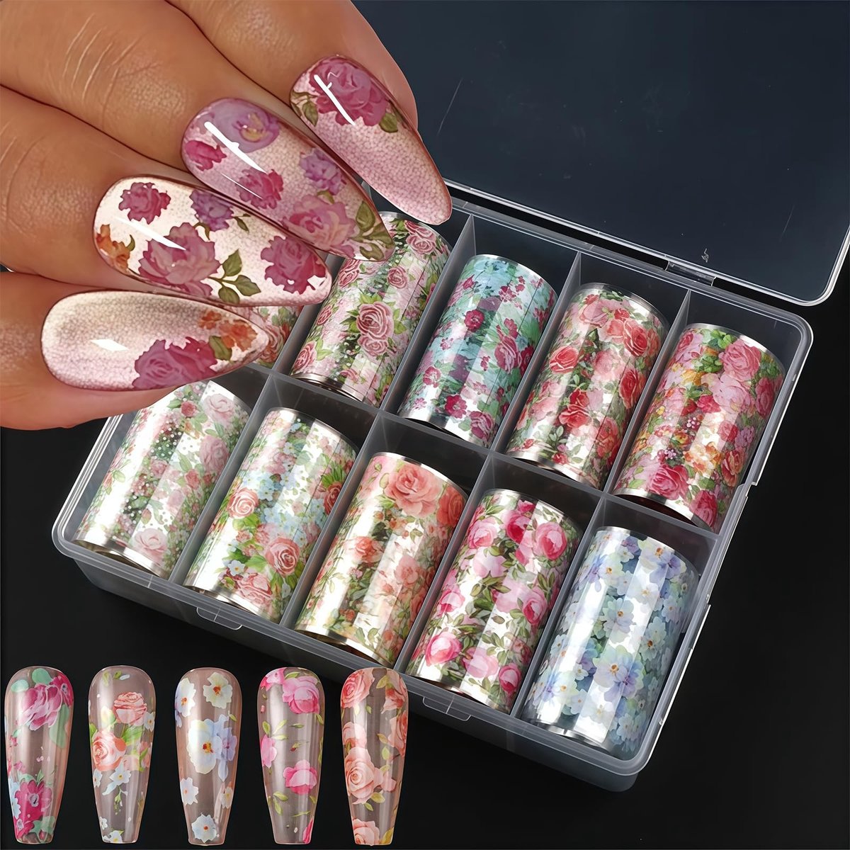 SolidKeus - 10 Stuks Nail Transfer Foil met Bloem Motieven voor Manicure