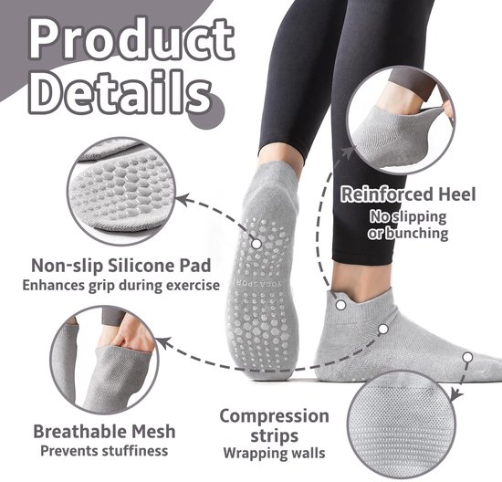 SolidKeus - 3 Paar Antislip Pilates Sokken voor Dames van solidkeus — afbeelding 5