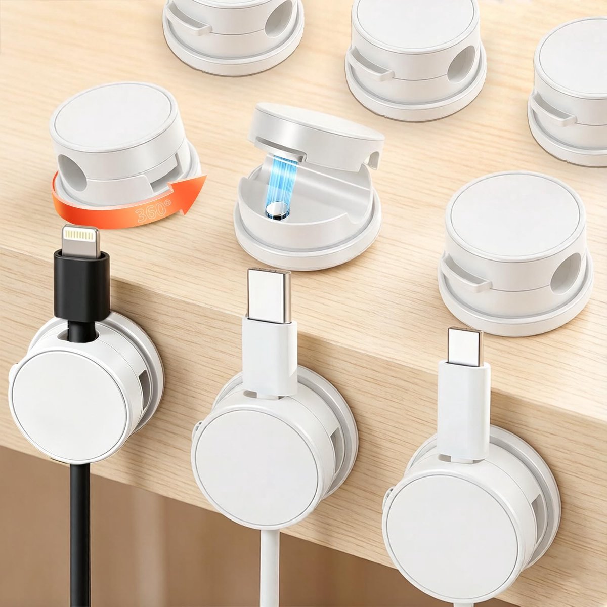 SolidKeus - Set van 12 Magnetische Kabelhouders met Rotatiebasis