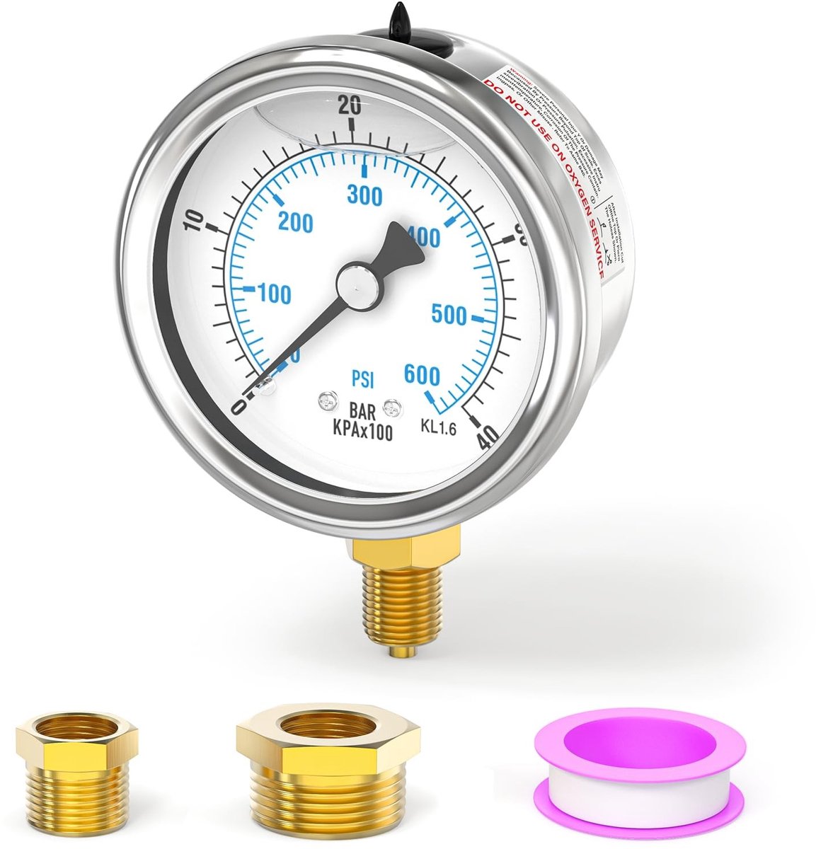 SolidKeus - RVS Vloeistofgevulde Manometer 0-40 bar 1/8" BSP