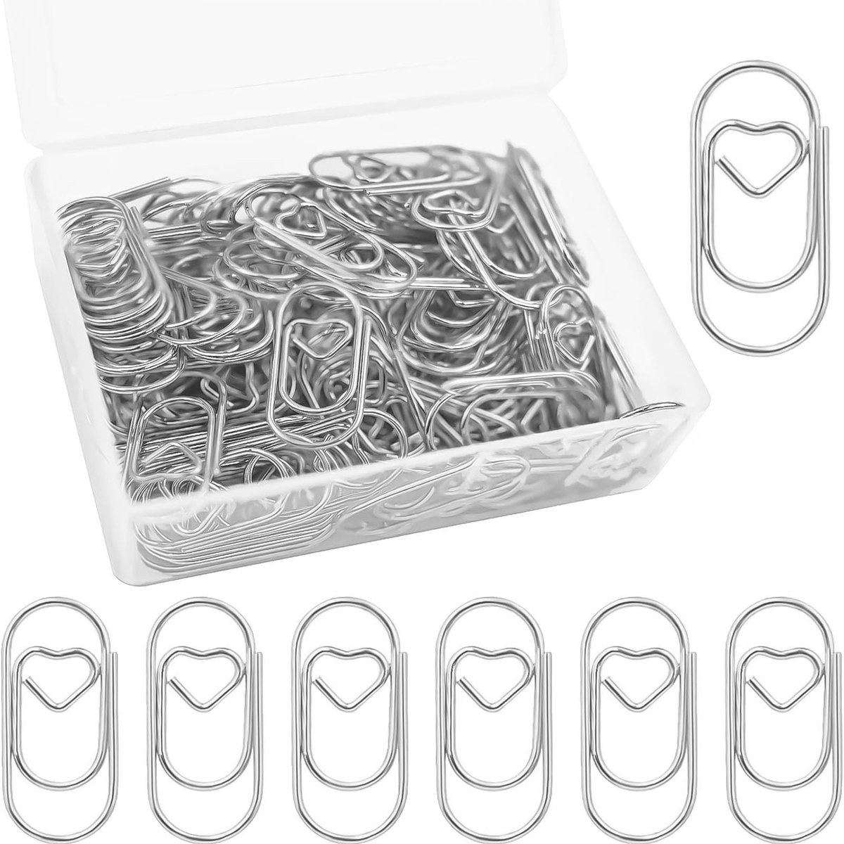 SolidKeus - Set van 130 Hart- en Ovalen Paperclips in Transparante Doos