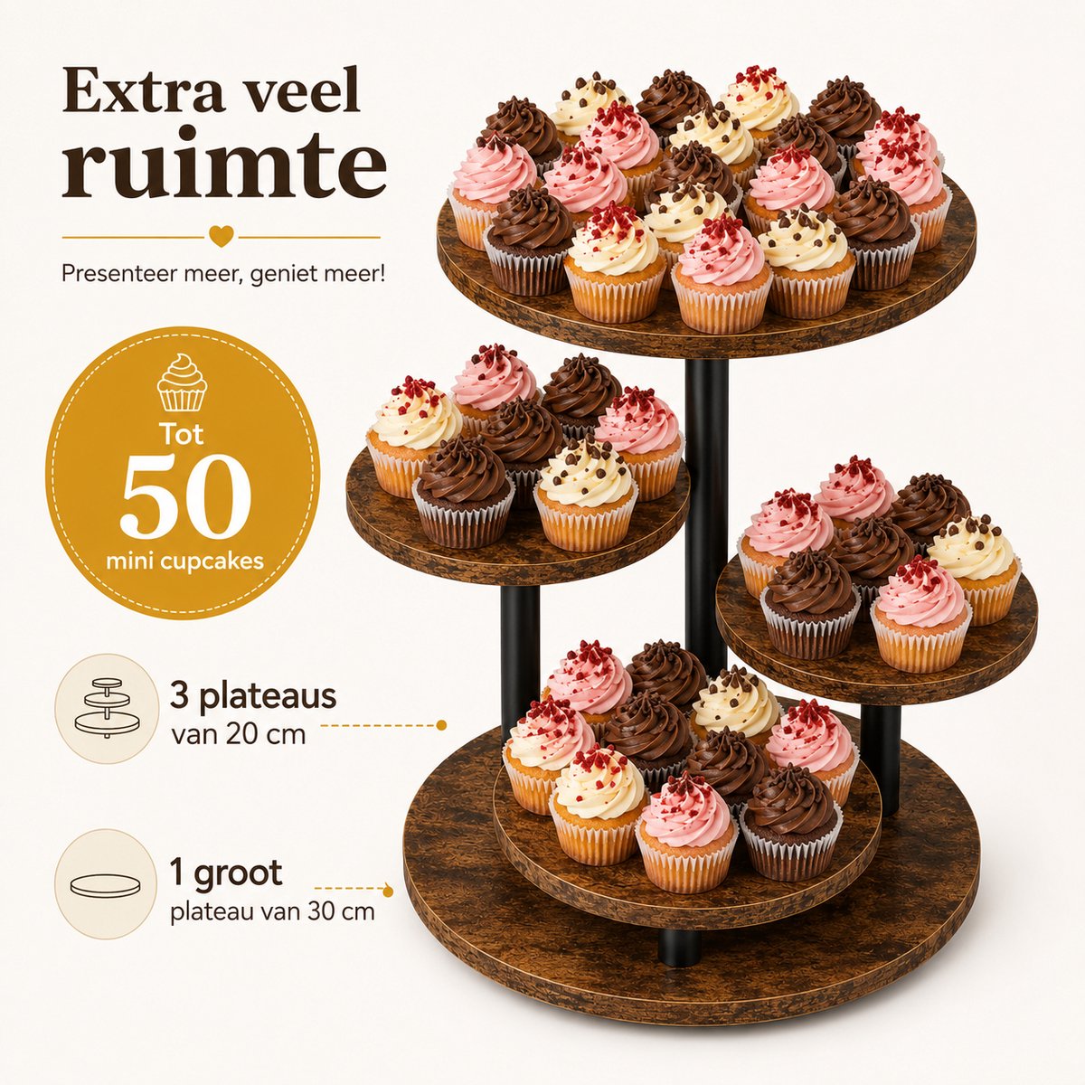 OUYLAF 4-Laags Draaibare Borrelplank – Houten Tapasplank – Ronde Kaasplank – Hapjesplank – Serveerplank – Bruin — cadeau in Kookcadeaus - foto 6