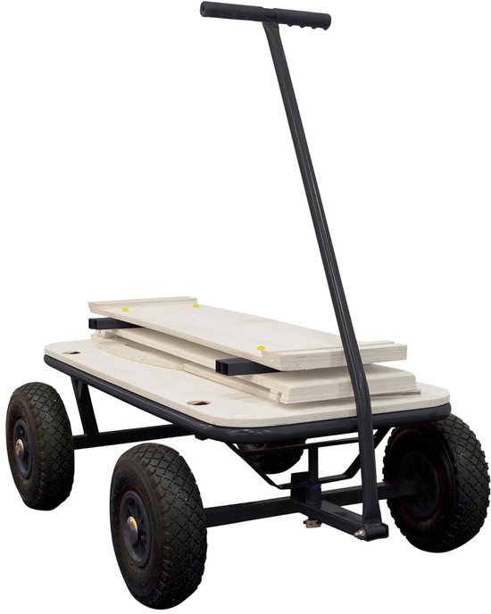 Houten Bolderkar - Strandkar Luchtbanden - Uitjes Vervoeren - Draaibare Vooras - 97 x 61 x 94.5 cm - Antraciet van Houten — afbeelding 5