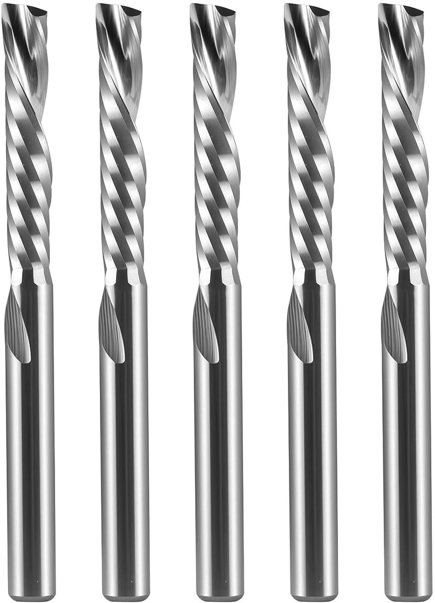 Set van 5 Spiral Frees met 3.17mm Schacht en 17mm Snijlengte voor CNC Bewerking, Ideaal voor Groeven en Langsleuven