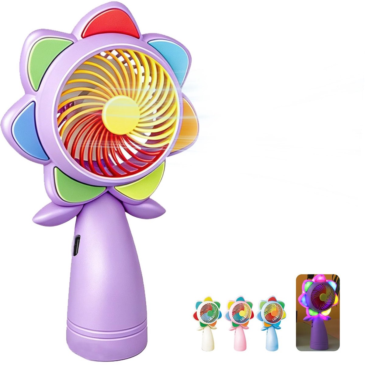 SolidKeus - Mini Hand Fan met LED Licht en Oplaadbare Batterij