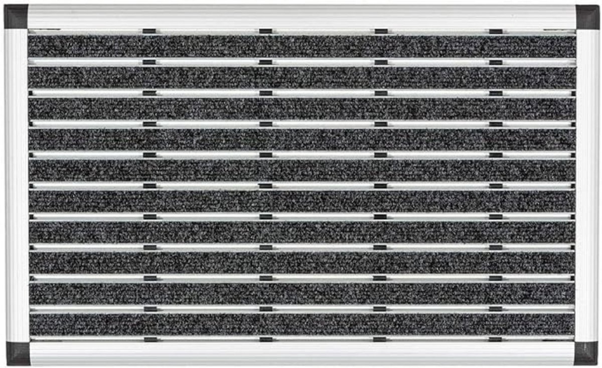 QUOVO® Borstelmat Voor Buiten – Voetenveger 100% Aluminium Frame - Deurmat Binnen Met Aanloopranden – Deurmat Buiten - Schoonloopmat - 40x60 CM - Houtskool - 40cm x 60cm x 2cm
