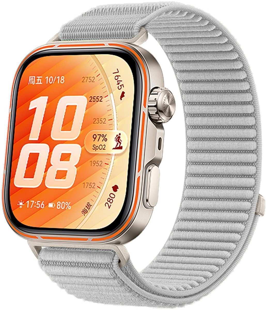 By Qubix - Nylon ribbelbandje - Grijs - geschikt voor Huawei Watch Fit 5 / 4 / 3