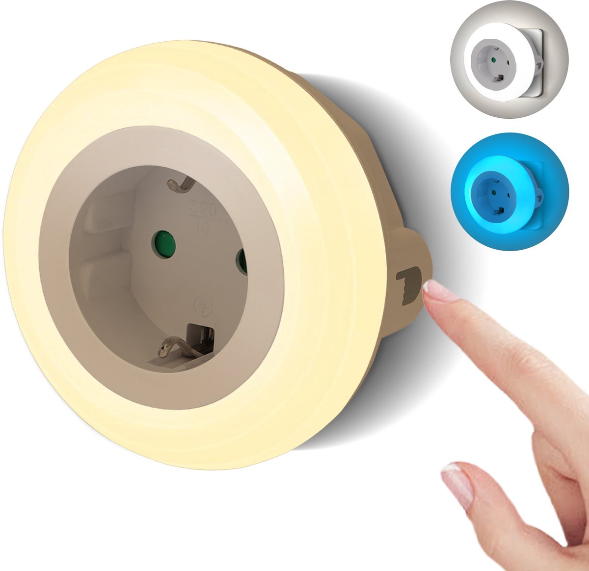 Aigostar 103T4 - 2 Stuks Nachtlampje met stopcontact - 3 kleuren - Dimbare Nachtlampjes met Sensor - Nachtlampje Babykamer - Touchbediening - Wit