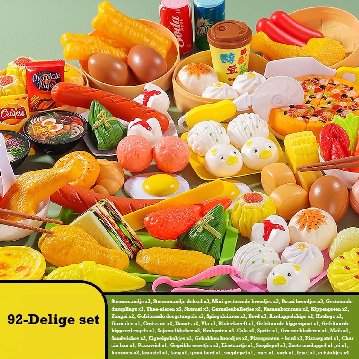 92 - delige set/speelgoedkeukenaccessoires voor kinderen/rollenspel chef-kok voor kinderen/Chinees ontbijt + Westers ontbijt/verjaardagscadeau, vakantiecadeau