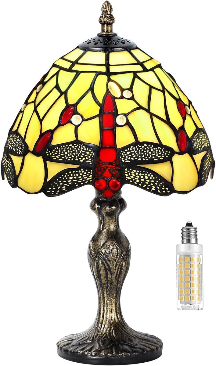 Vintage tafellamp van gebrandschilderd glas, in Art Deco-stijl. Een slaapkamerlamp in gebrandschilderd glas, geschikt voor slaapkamers, nachtkastjes, kantoren en studeerkamers. E27-lamp niet inbegrepen.