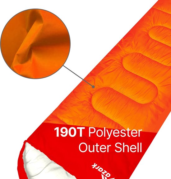 Lichtgewicht Slaapzak - Rechthoekige Slaapzak - Kamperen en Reizen - Waterafstotend Materiaal - 220 x 75 cm - Oranje/rood — afbeelding 3