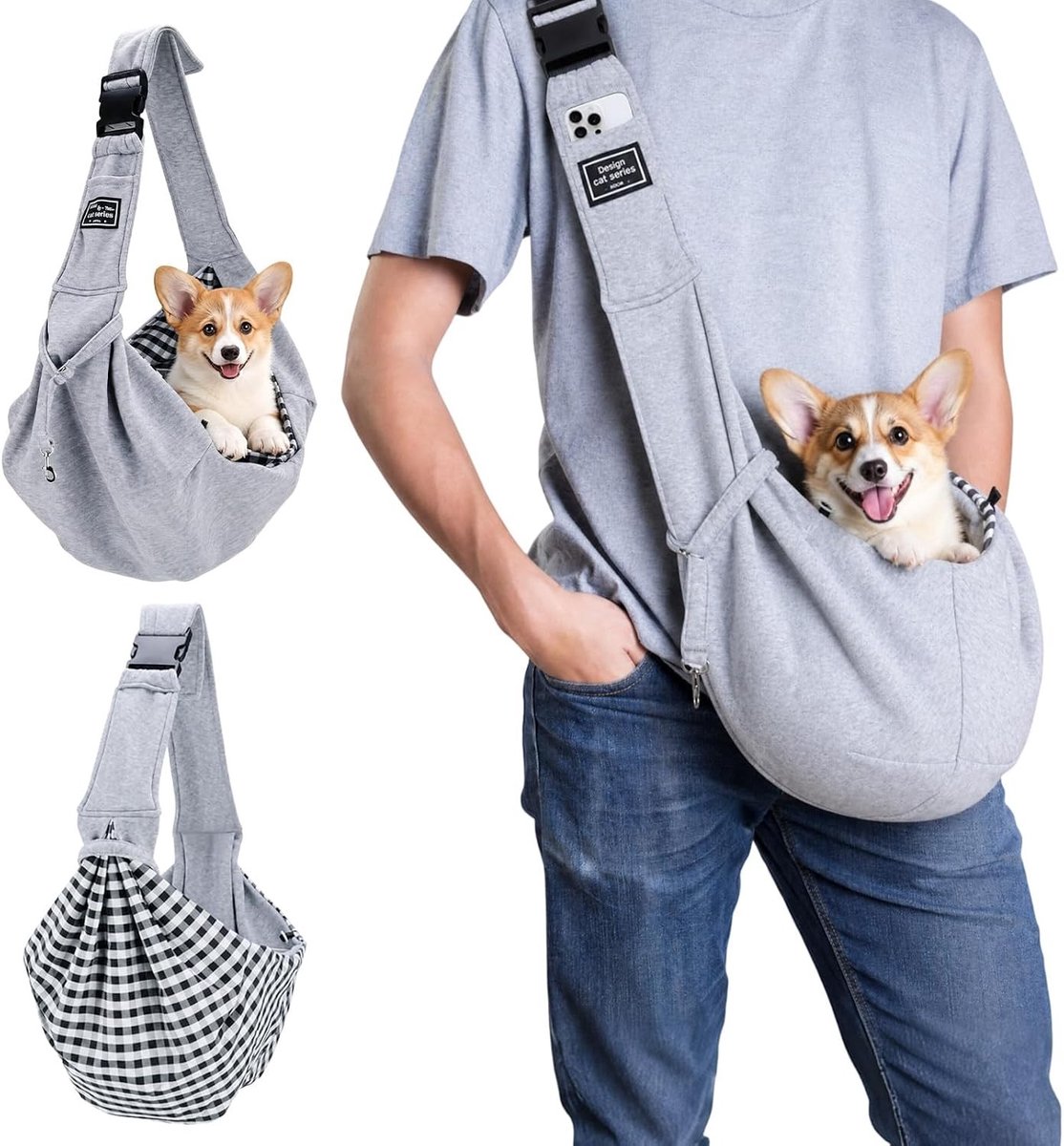 Hondenmand fiets - Grijs - 65 x 30 x 80 cm - Polyester draagtas voor kleine honden tot 7,5 kg - Verstelbare schouderbanden