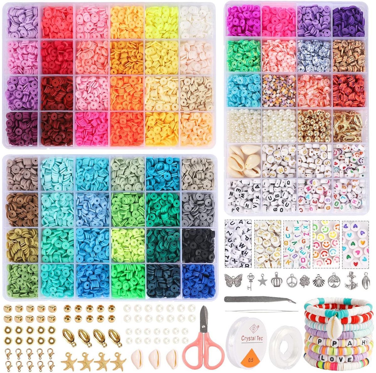 Fokelyi Kralenset XXL - Armbandjes Maken Meisjes - 8230 Stuks Polymeer Kralen - 60 Kleuren-Kralen Set - Sieraden Maken Kinderen - DIY Kralen Set Met Opbergbox